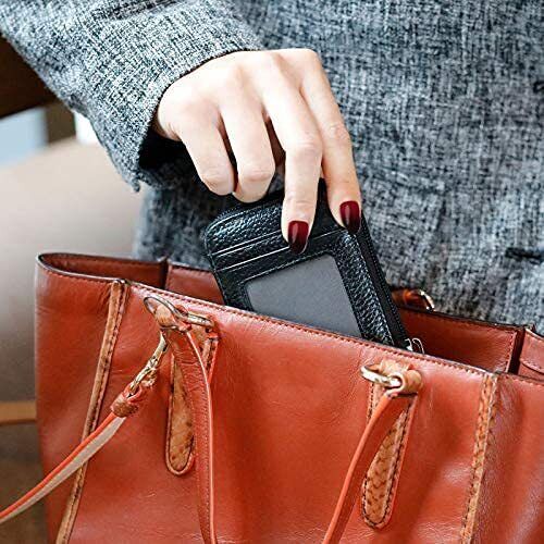 Portatarjetas de crédito con bloqueo RFID para hombres y mujeres con cremallera de cuero talla compacta billetera - Imagen 11 de 47
