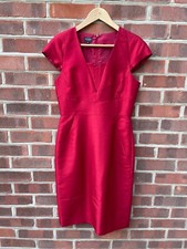 Hobbs A-Line Dress UK Size 10 Evening Ceremony Red Midi Short Sleeves