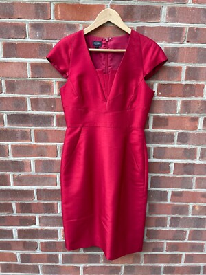 Hobbs A-Linien Kleid UK Größe 10 Abend Zeremonie Rot Midi Kurzarm