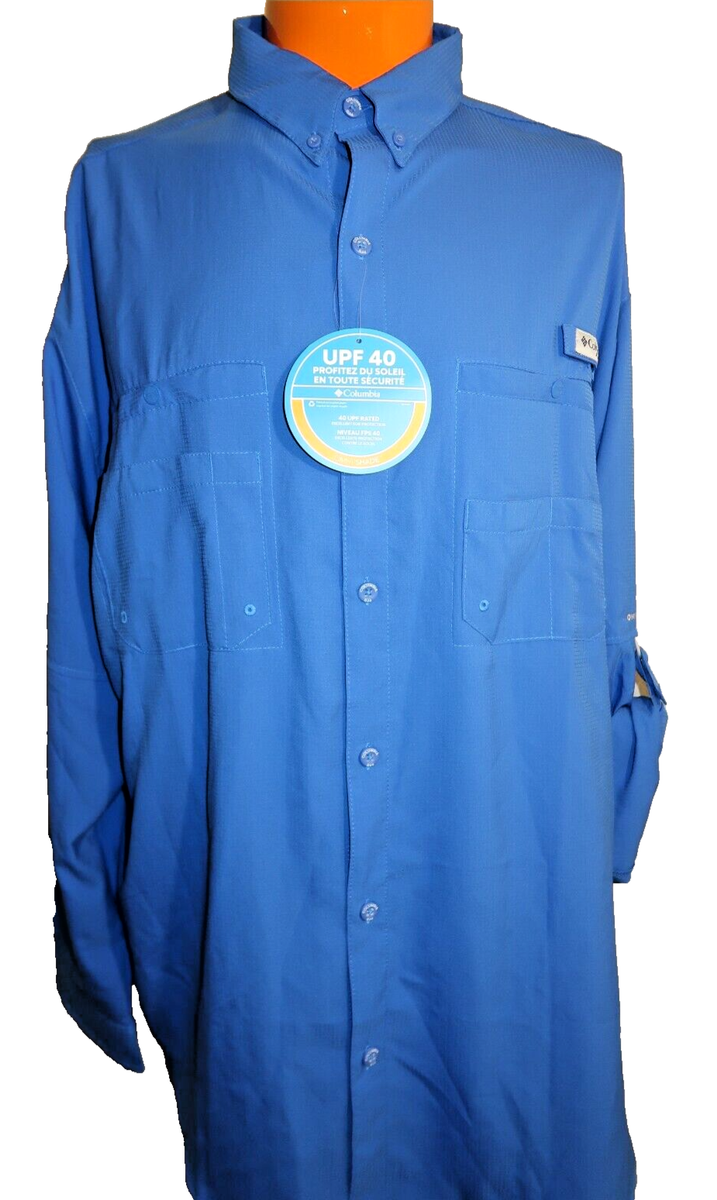 Columbia Mens PFG Tamiami Ii Long-Sleeve Shirt XXL 2XL Vivid Blue