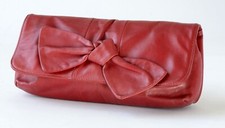 TED BAKER , SOFT , STRAWBERRY RED LEATHER CLUTCH BAG WITH BOW DETAIL, Small Size