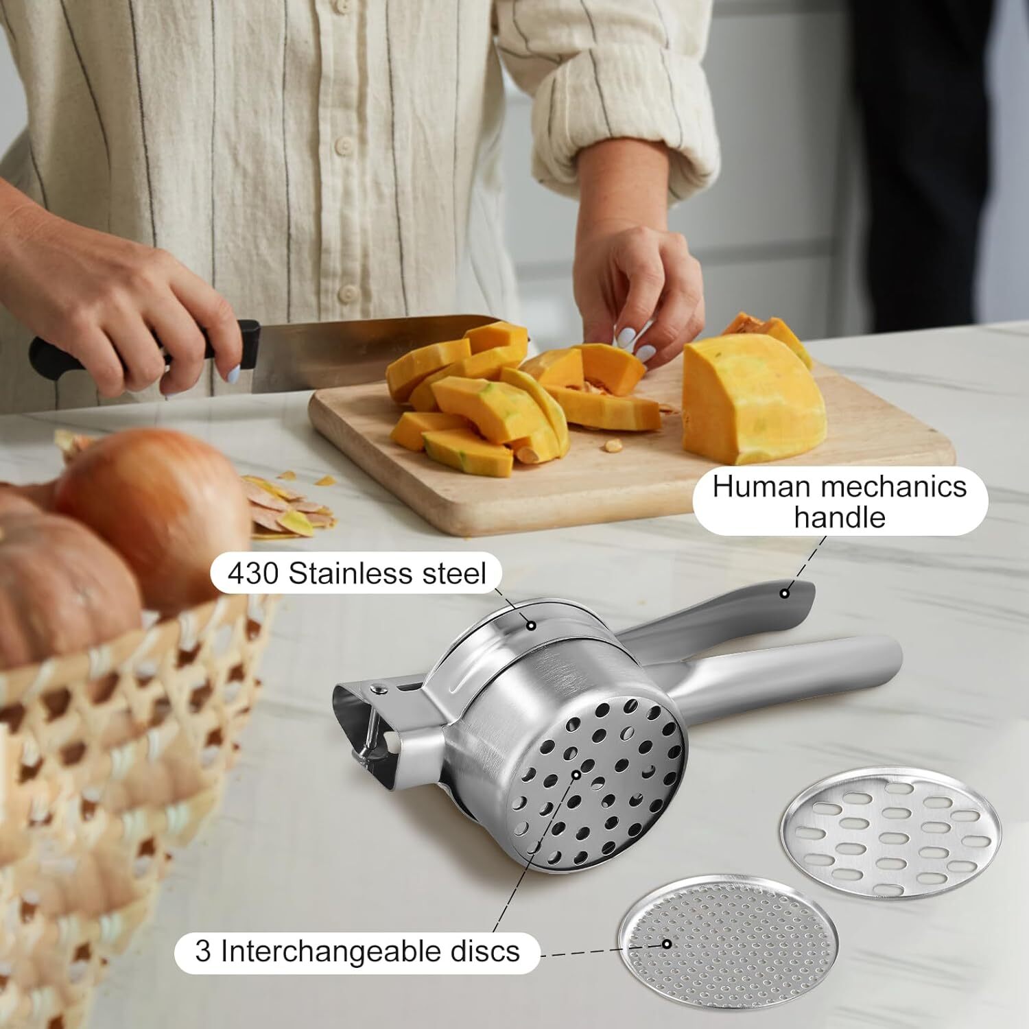 3 in1 Kartoffelpresse Edelstahl Spätzlepresse Nudelpresse Spaghettieis ...