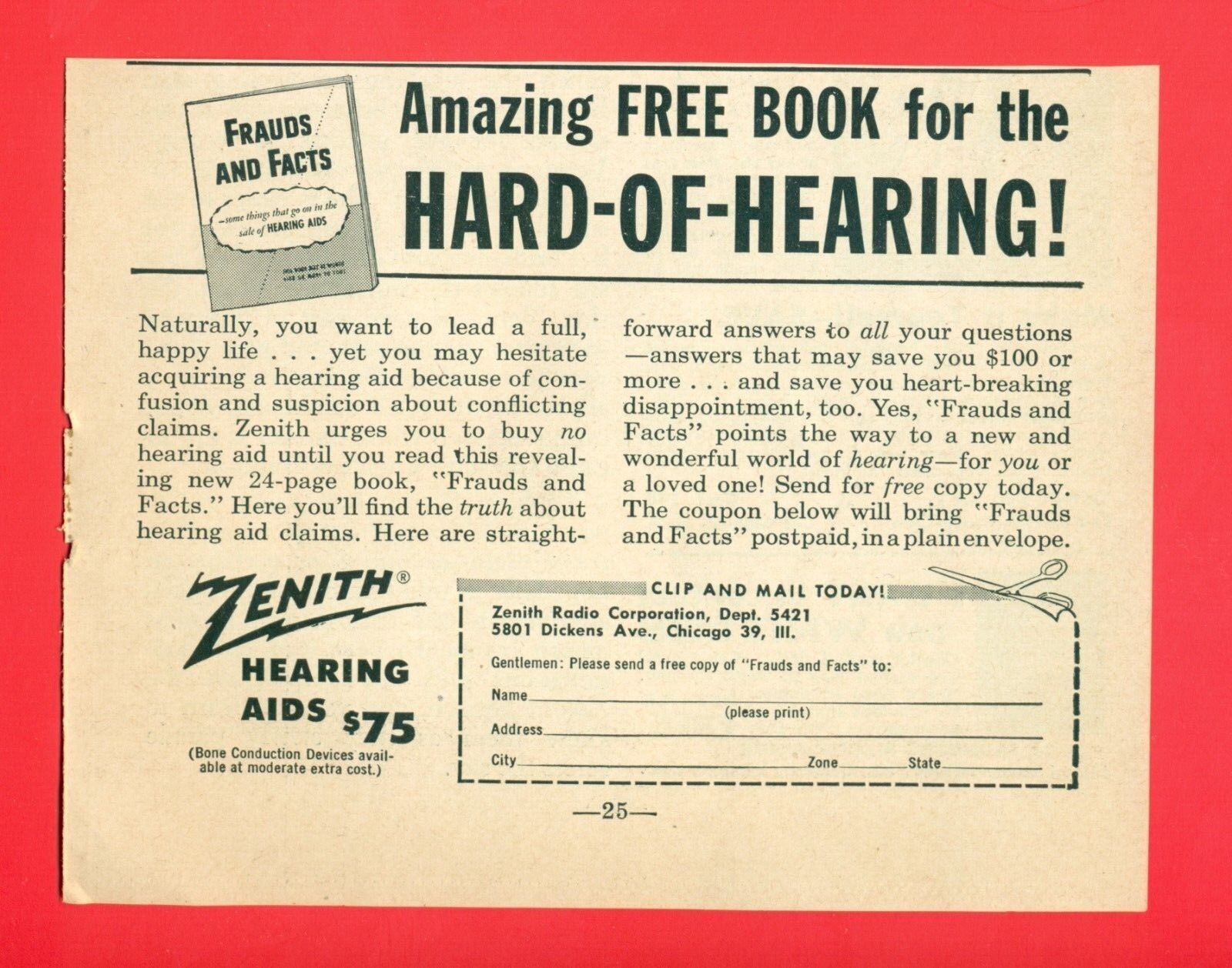 1960 ZENITH Hearing Aids, AMAZING Book, Chicago, IL Vintage Print Ad