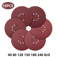 10x 80-240 Grit 9Inch 8 Hole Hook Loop Sanding Disc Sandpaper for Drywall Sander