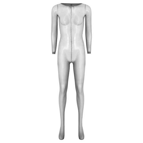 Women Bodysuit Catsuit Jumpsuit Crotchless Unitard Underwear Long Sleeve Sheer - Picture 11 of 69