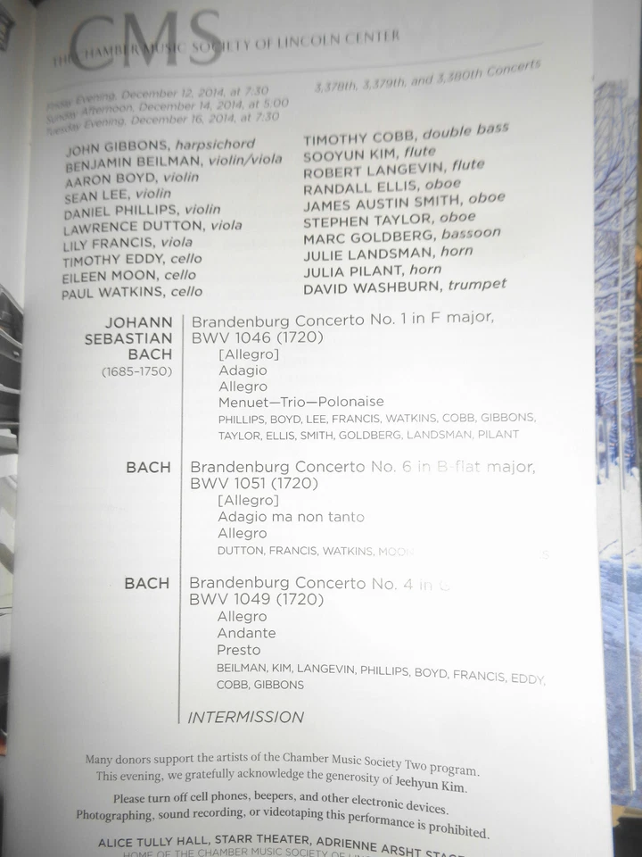 9 Chamber Music Sociery Playbills lot, 2014-15 Lincoln Center, NYC - Image 4 of 4