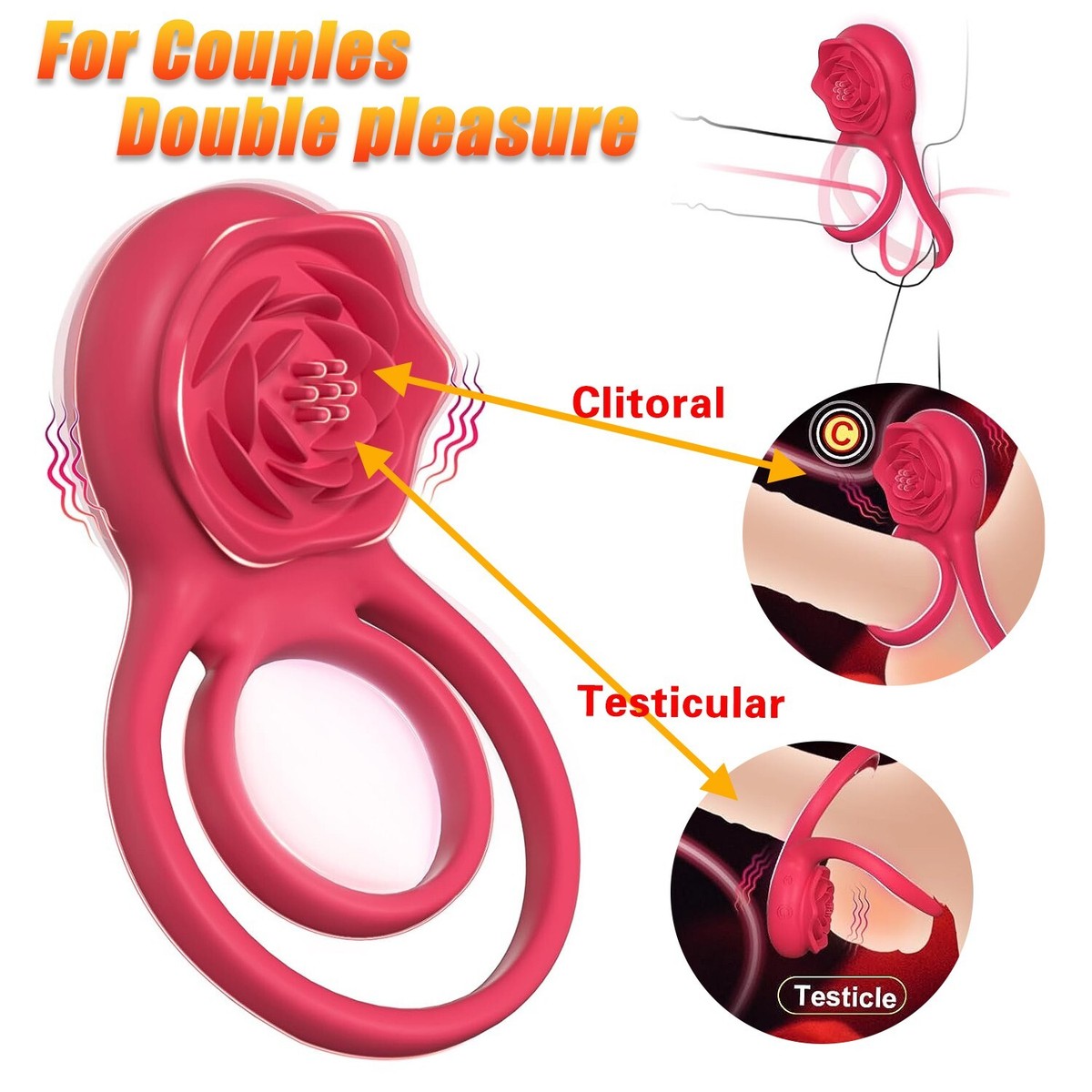 Couple Vibrating Cock Ring with Rose Clitoral Stimulator G Spot Vibrator  Sex Toy