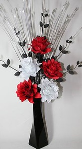 artificial silk flower arrangement red black white flowers in black
