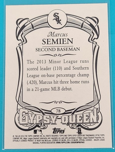 2014 Topps Gypsy Queen RC #78 Marcus Semien White Sox Baseball Card L4 - Picture 2 of 2