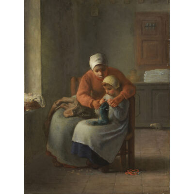 Jean Francois Millet Die Strickstunde Gemälde XL Wandbild Leinwandbild