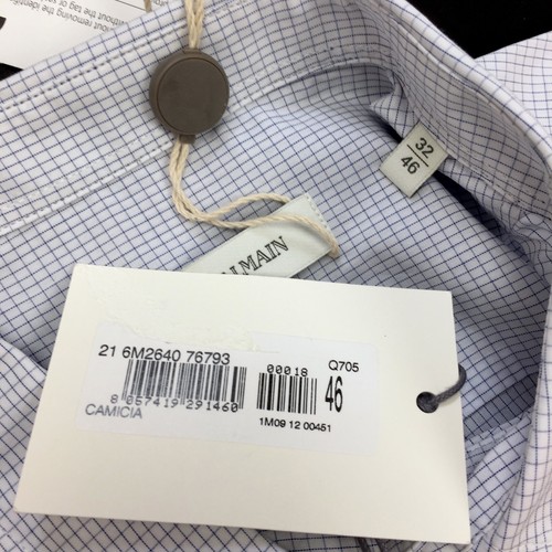 NWT $400 Pierre Balmain Men's White Micro Check Button Down Logo Shirt AUTHENTIC - Picture 6 of 12