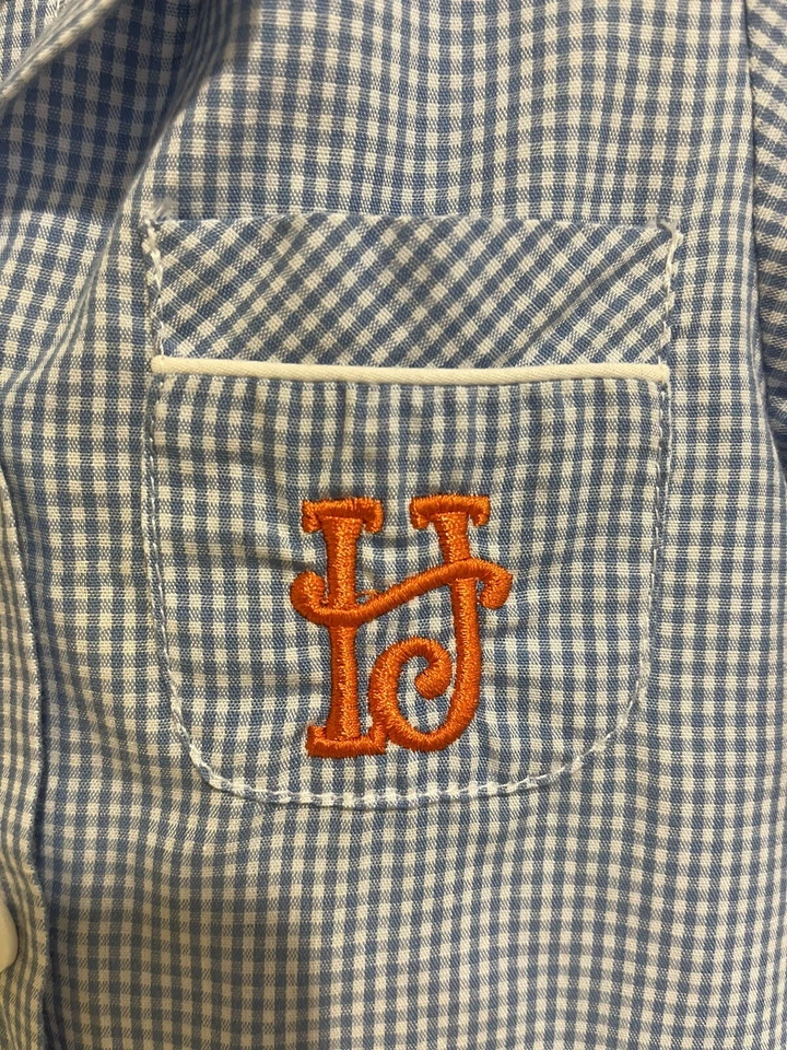 VIVE LA FETE Infant Boys 1-Piece Outfit Size 6 Months “H” Blue Plaid Pocket - Image 4 of 4