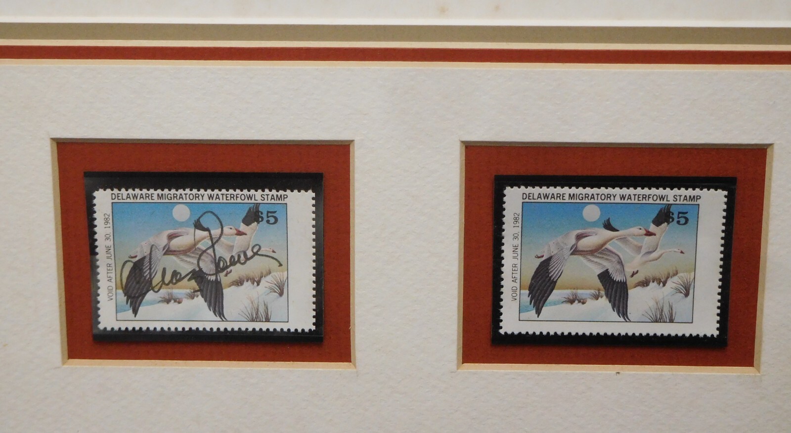 1981 Delaware Hunting Permit 5 Stamps & Print Snow Geese Signed Ltd