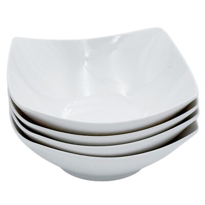 NEW Lot of 4 Gibson Home Zen Dinnerware Squared White Cereal Soup Bowls 6.75'' 8''