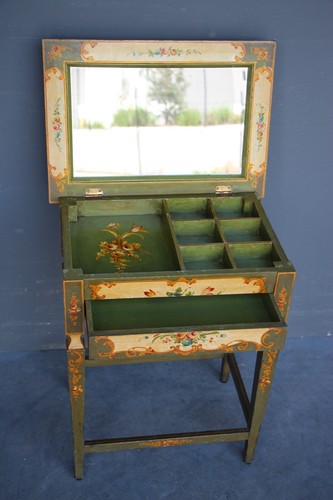 Antique occasional bijouterie lamp table Florentine hand painted vintage 1930’s - Picture 8 of 13