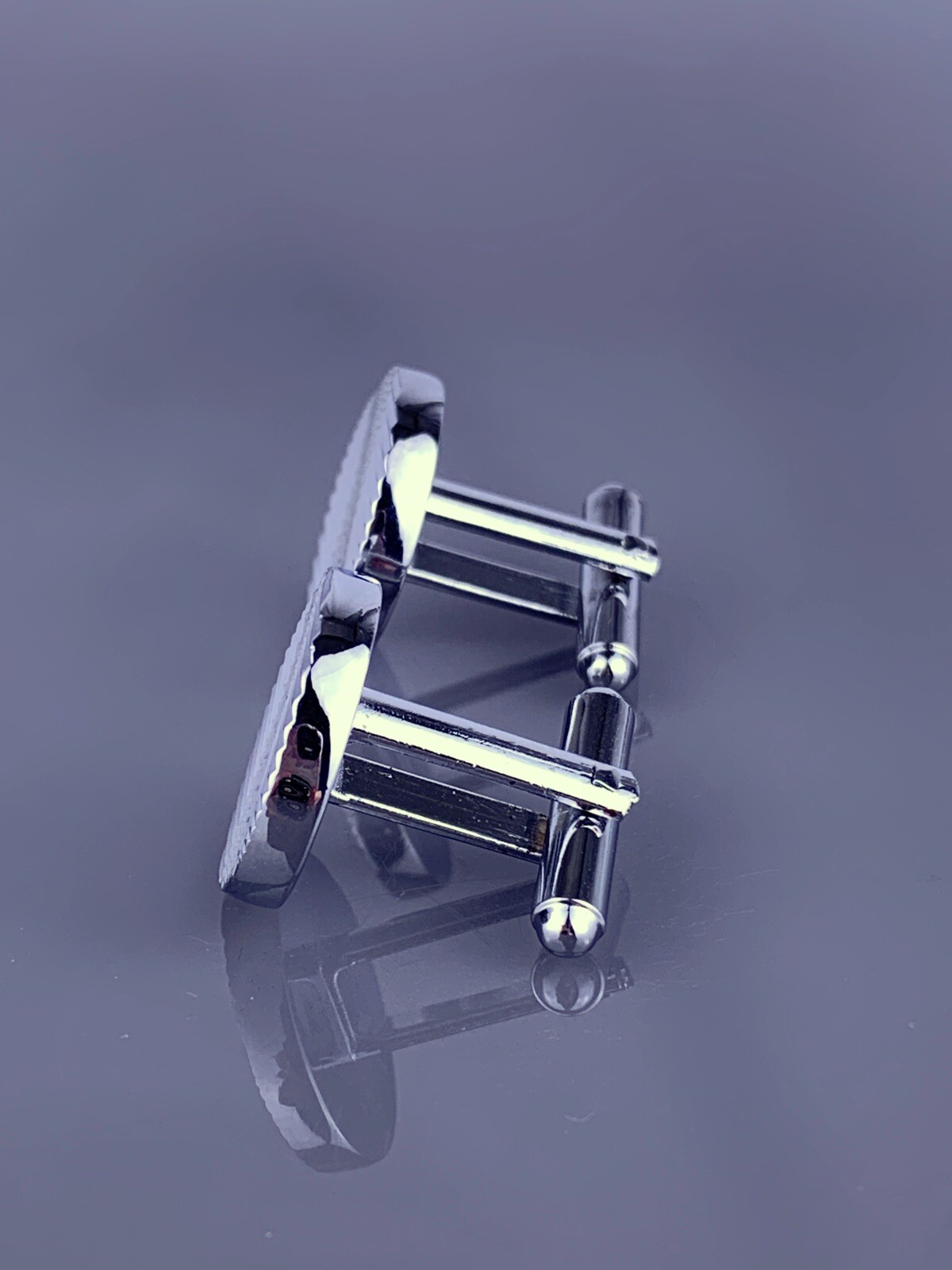 Etched Lines Dimensional Cufflinks Silver Tone St… - image 4