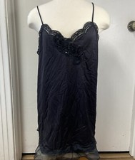 SHADOW LINE VINTAGE SILKY NYLON BLACK CHANTILLY LACE LINGERIE TOP sz M