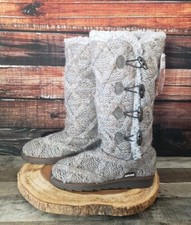 MUK LUKS Felicity Boots Size 9 Grey Sweater Slippers Faux Fur Lined 16628 NWT