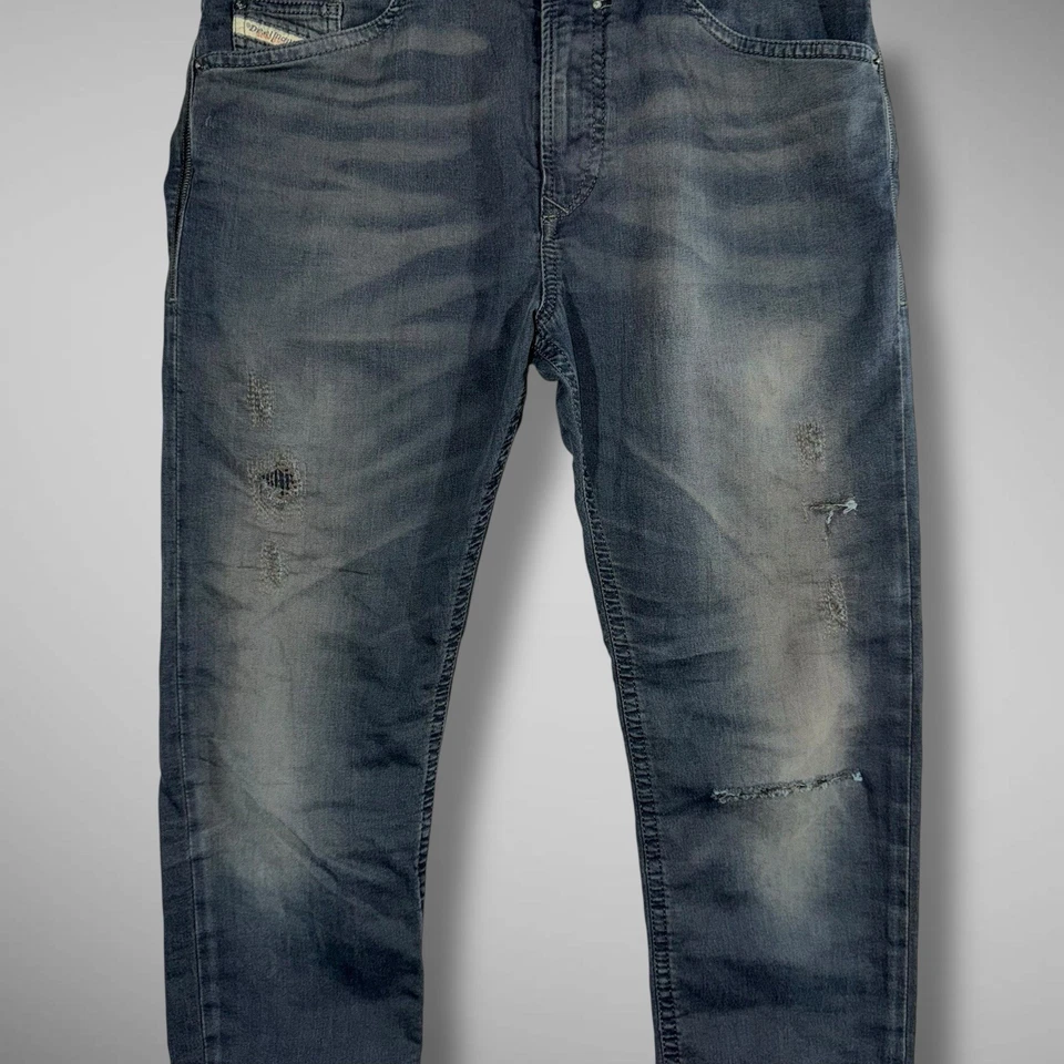 Pantalones de mezclilla Diesel para hombre 30x29 negros gastadores NE desgastados aplastados 0669O Foto 3 de 4