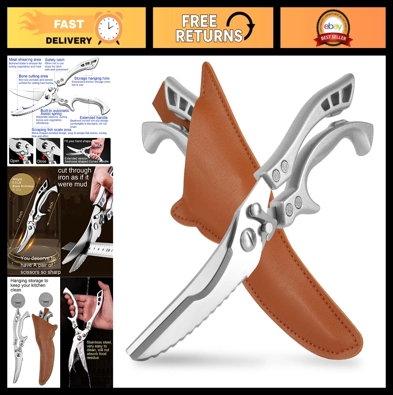 Heavy Duty Stainless Steel Kitchen Scissors - Professional Poultry Shears for Me
Opens in a new wind
