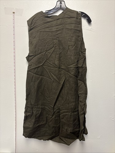 Eileen Fisher Button Down Dress Tank Olive Army Green Organic Linen Size L - Picture 3 of 8