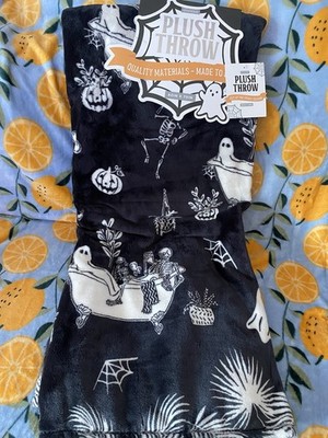 Envogue Schwarz Geist Skelett Blumen Kürbis Überwurf Decke Halloween Tj Tk Maxx