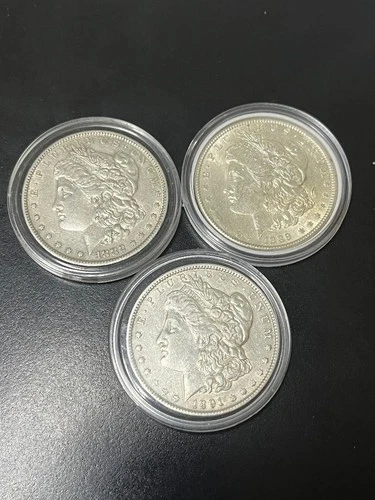 Lot of 3 Mixed Morgan Silver Dollar, 90% Silver, 1882, 1889, 1891, Beautiful Set