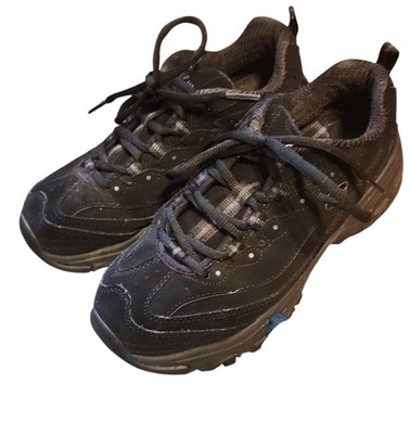 Skechers D'Lites Play On Womens Size 7 Black Athletic Leather Shoes Sneakers