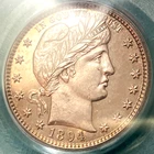 1894 US 25C Proof Barber Quarter PCGS PR62 - Golden Ring Toning