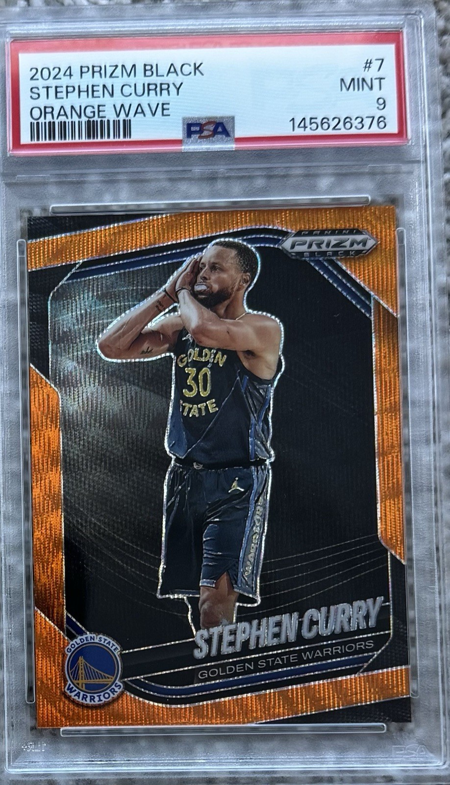 2024 PANINI PRIZM BLACK #7 STEPHEN CURRY ORANGE WAVE #/60 PSA 9