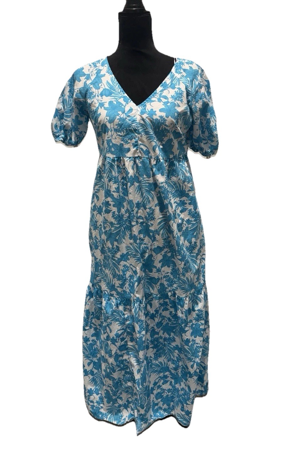 Peyton & Parker 100% Cotton Maxi Floral Blue Dress Cap Sleeve Flowy WomenSize XS