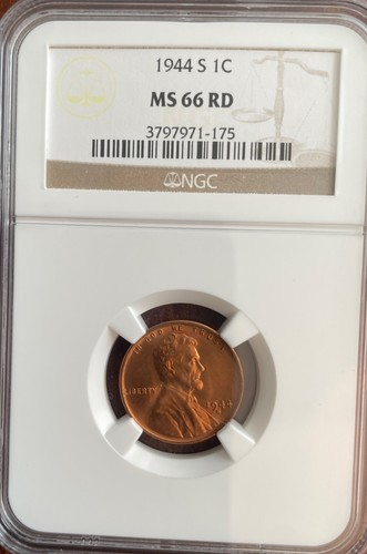 1944 S Lincoln Wheat Cent 1c, NGC MS66 RD!!!UNC High Grade, Stunning Coin