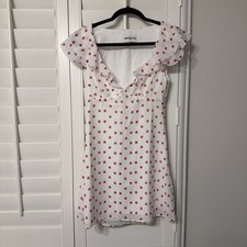 Princess Polly I Guess So Mini Dress White / Burgundy Polka Dot US 4