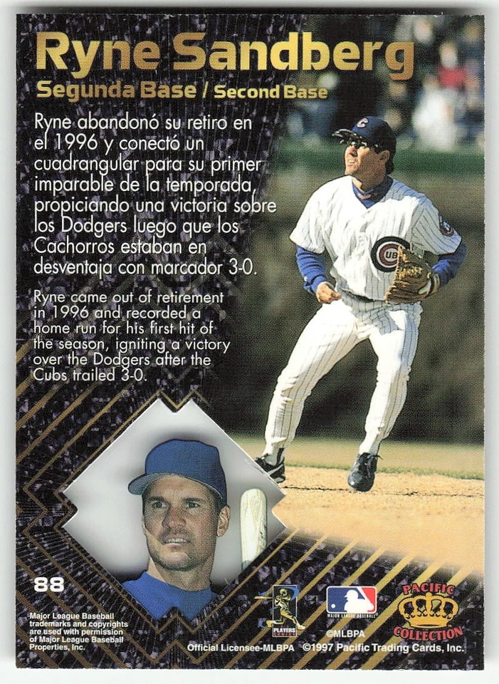 Pacific Prism Invincible #88 Ryne Sandberg 1997 béisbol Chicago Cubs Foto 2 de 2
