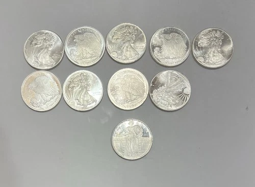 1/4 oz Walking &Standing Liberty Silver Rounds- Fine Silver .999 Lot Of 10