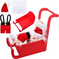 3 Set Christmas Newborn Photography Props Mini Red Sleigh Newborn Photography...