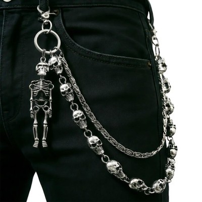 SDUPHS Skull Wallet Chain & Jean   Gothic Biker Punk Metal 62cm, Silver