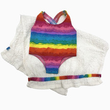 Build A Bear Rainbow Striped Glitter Bathing 1-Pc Swim Suit Teddy Clothes - READ