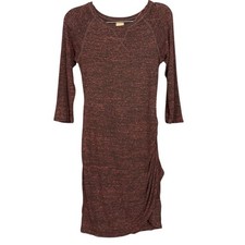 Zara TRF Womens Maroon Stretch Knit Bodycon Dress 3/4 Sleeve Side Ruched Small