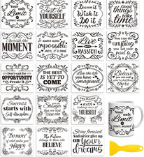 18 Sheets Rub on Transfers for Crafts, Retro and Inspirational Quotes 3.6"X3.9"