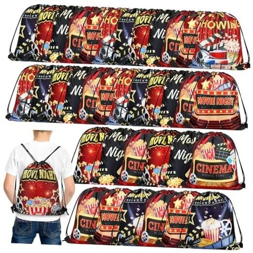 Sweetude 18 Pcs Movie Night Party Drawstring Bags Theater Theme Candy Treat