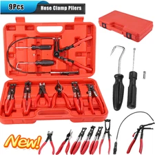 10PC HOSE CLAMP CLIP REMOVER PLIERS WIRE LONG REACH KIT FUEL OIL WATER HOSE TOOL