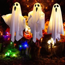 3PCS Halloween Hanging Light up Ghost with Spooky Warm White LED Light,