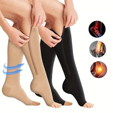 Nylon Zipper Compression Socks Support Graduated Stockings Mens Womens 20-30mmHg