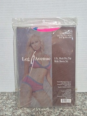  Leg Avenue 81025 2pc Mesh Bra Top With Shorts Set One Size Fits Most Pink Blue