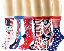 6 Pairs Women Novelty Design crew Socks 9-11 4th of July / Independence Day