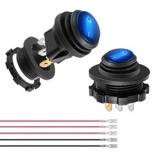 2PCS Waterproof Round Rocker Switches with Shell - 20A 12 Volt Blue Lighted R...