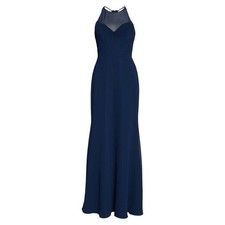 Hayley Paige Occasions Sheer Racerback Chiffon Evening Dress 5909 Indigo 12 New