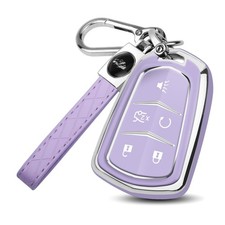 KERHXLE Purple TPU Key Fob Cover with Keychain for Cadillac