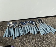 Large Lot of Flatware 47 Piece Set Gray Plastic Handles Stainless China